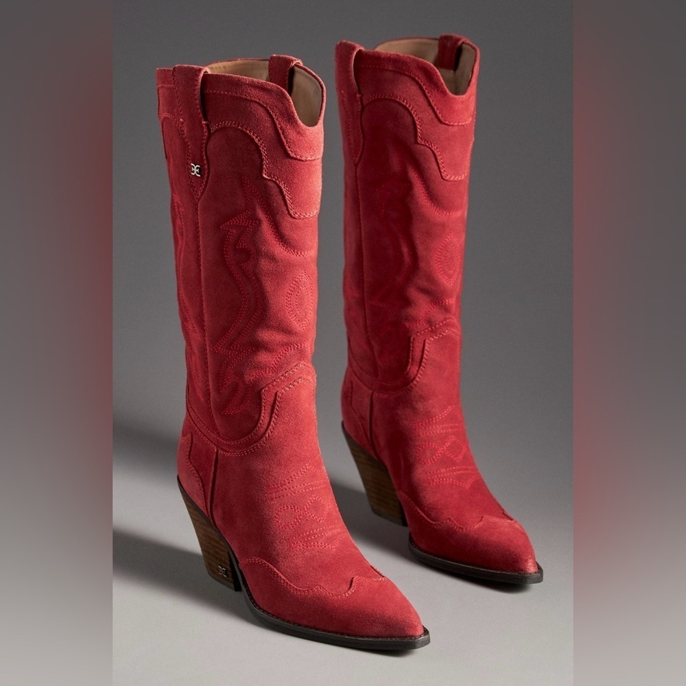 NEW! Sam Edelman James Wide Calf Western Boot Red Suede - Wide Sizes Only 🏠